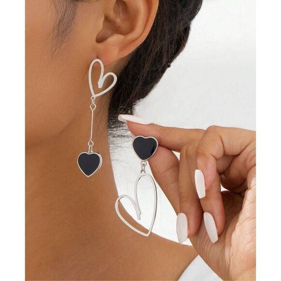 Asymmetrical Heart Earrings - Picture 1 of 5
